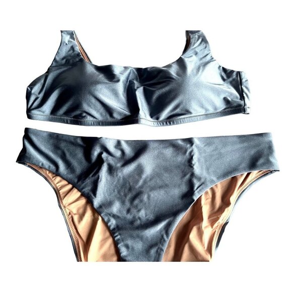 NEW J.Crew High Waisted Two Piece Bikini Set Light Blue Shimmer Size 2X - Picture 6 of 16